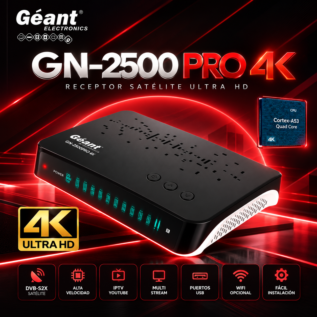 Géant GN-2500 Pro 4K, imagen del receptor